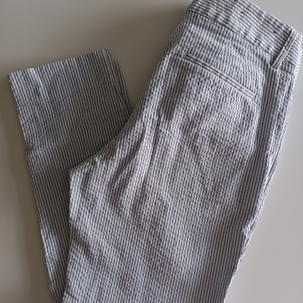 J. Crew Blue And White Dress Pants with Structured Waistband - Picture 2 of 5